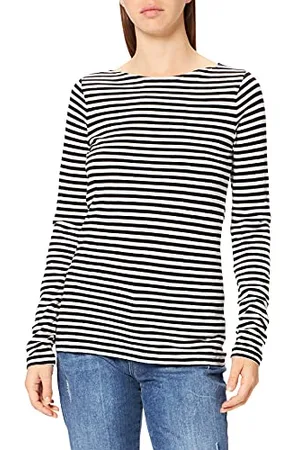 Marc O’ Polo Marc OߴPolo Damen Langarmshirt mit U-Boot-Ausschnitt gestreift, Mehrfarbig (Multi/Black), S