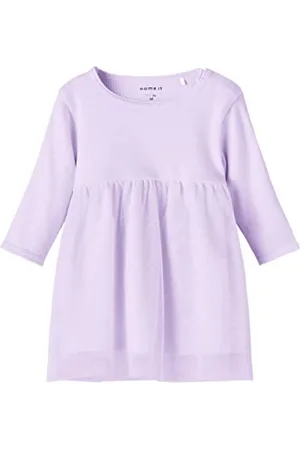 NAME IT Baby-Mädchen NBFHINNY LS Dress Kleid, Orchideenblüte, 56