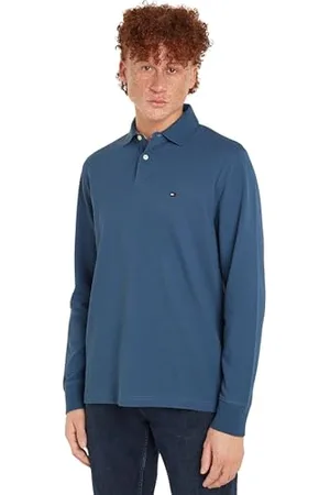 Tommy Hilfiger Herren Poloshirt Langarm Regular Fit mit Knopfleiste, Blau (Aegean Sea), S