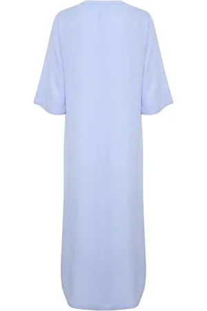 Kaffe Kleid Kamilia Damen Kleid Freizeit Lose T-Shirt Sommerkleid Lang Einfarbig V-Ausschnitt Kurzarm Freizeitkleider 38