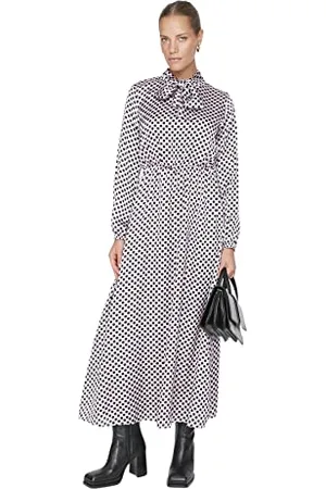 Trendyol Damen Design Relaxed Skater Stehkragen Webstoff Kleid, , 40