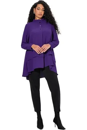 Ulla Popken Damen große Größen Übergrößen Plus Size Tunika, Lagenoptik, A-Linie, Stehkragen, Langarm