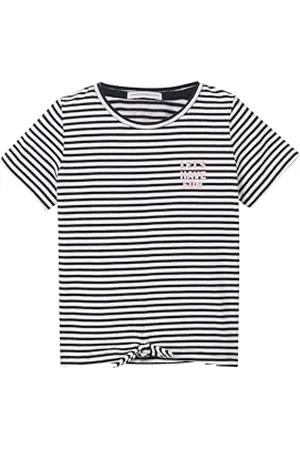 TOM TAILOR Mädchen Kinder T-Shirt mit Streifen & Schleife , whisper white navy stripe, 92/98