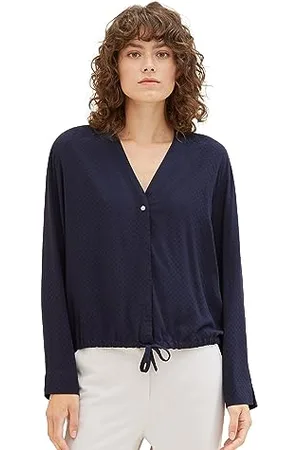 TOM TAILOR Damen Bluse mit Struktur & Bindedetail , sky captain blue, 32