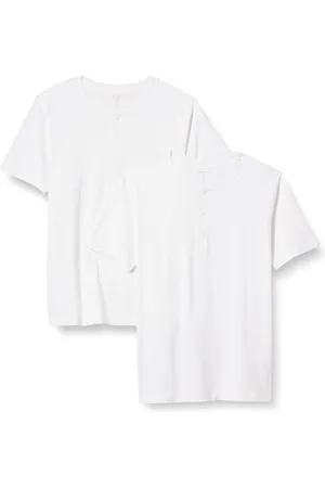 Amazon Herren Kurzärmliges Henley-T-Shirt aus Baumwolle mit schmaler Passform, 2er-Pack, , M