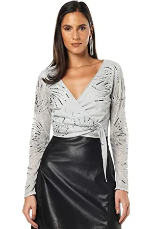 Little Mistress Damen Blau Verziertes Kurzarm-Wickeltop Top, , 38