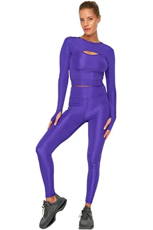 Trendyol Damen Purple Zipper And Mobile Detailed High Waist Sports Tights Yoga Pants, , S EU