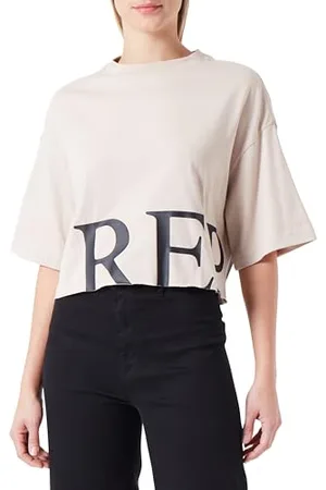 Replay Damen T-Shirt Kurzarm aus Baumwolle, (Beige), XL