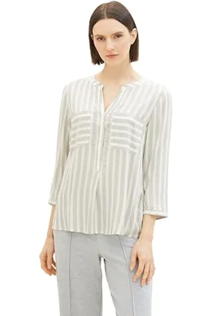 TOM TAILOR Damen Bluse mit Streifen & Brusttaschen, , 44