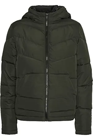 Noisy May Damen Puffer Jacke | Warme Stepp Winter Jacket mit Kapuze | Wattierter Blouson NMDALCON, Farben:Grün, Größe:34