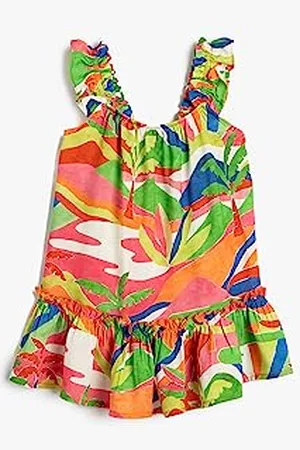 Koton Babygirl Floral Dress Relax Cut Sleeveless Ruffle Viscose