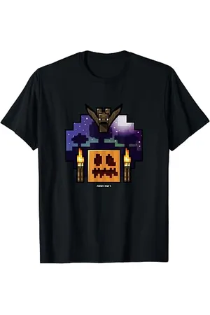 Minecraft Halloween Bat Flying Over Pumpkin Nighttime T-Shirt