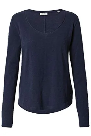 Marc O’ Polo Marc OߴPolo Denim Damen Langarmshirt aus Bio-Baumwolle mit V-Ausschnitt, Blau , XXL