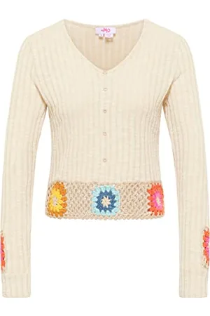 myMo Damen Pullover mit gehäkeltem Bund Nolie, , XS