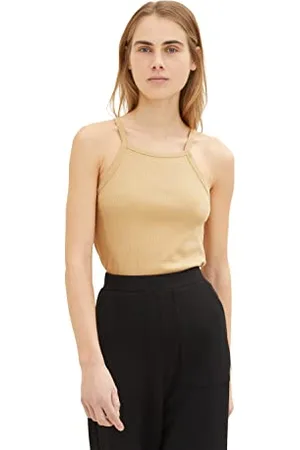TOM TAILOR Damen 1035368 Tanktop mit Rippstruktur, 31041-Brown Rice, L