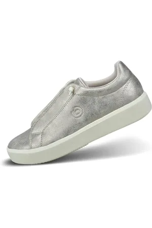 Bugatti Damen-Sneaker aus silberfarbenem Metallic mit Logo-Akzenten, elastischen Schnürsenkeln, weichen gepolsterten Innensohlen und leichten Eva-Sohlen 38 EU