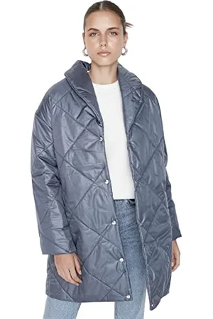 Trendyol Damen Oversize Puffer Plain Webstoff Winterjacke Coat, , m