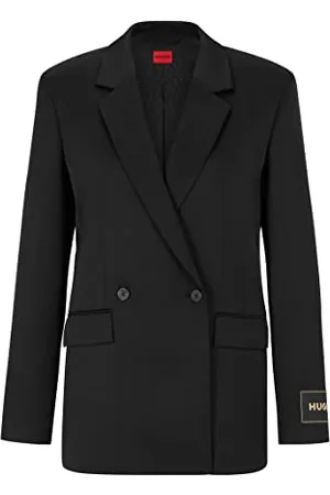 HUGO BOSS Damen Amaga Zweireihiger Relaxed-Fit Smoking-Blazer Schwarz 34