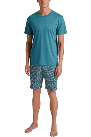 Calida Relax Streamline Kurz-Pyjama Herren, aus 100% Baumwolle, Hose mit stoffbezogenem Gummibund