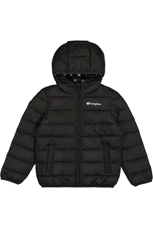Champion Legacy Outdoor B (306868) – WR Light Cirè 40gr Small Script Logo Kapuzenjacke, Schwarz (NBK), 3–4 Jahre (XXS), Unisex – Kinder FW24
