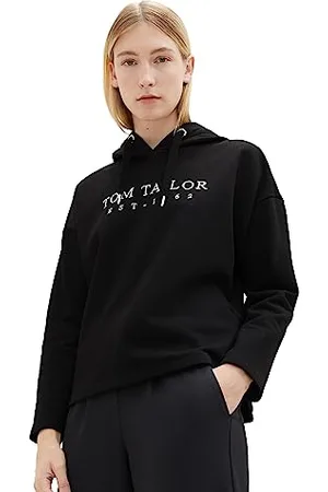 TOM TAILOR Damen 1039791 Hoodie mit Schriftzug, 14482-deep Black, M