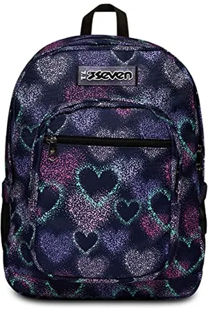 7 for all Mankind Freethink Rucksack, Schultasche Schulranzen für Mädchen Jungen, Tornister mit Doppelfach und Trinkflaschenfach, gepolstert, für Schule, Sport, Freizeit; USB-Ladeanschluss, violett mit Herzen