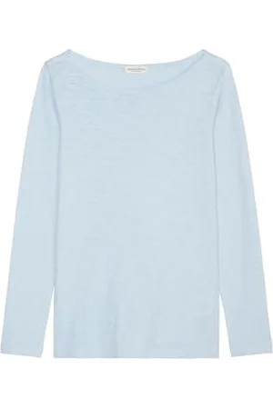 Marc O’ Polo Marc OߴPolo Damen Langarmshirt aus Bio-Baumwolle mit U-Boot-Ausschnitt, Blau (Smooth Sky), L