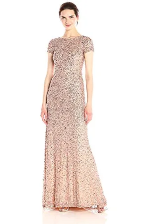 Adrianna Papell Damen Kurzärmliges Pailletten Kleid, Roségold, 36 EU