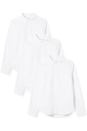 Amazon Jungen Langärmelige, gewebte Uniform-Hemden aus Stretch-Popeline mit Knopfleiste, 3er-Pack, , 11-12 Jahre