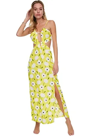 Trendyol Damen Schneiden Sie ein Detailliertes Strandkleid mit Blühender Muster aus Dress, , 42 EU