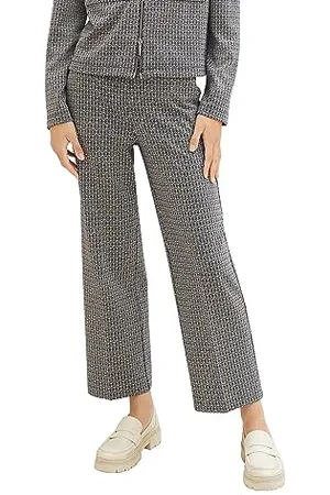 TOM TAILOR Damen Mia Straight Chino Hose Cropped, small geo ck jacquard 2 colors, 40/28