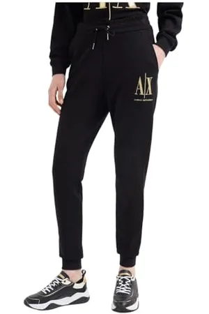 Armani Exchange Damen Symbol, Beinabschlüsse, goldfarbenes Logo. Pants, Black, XS