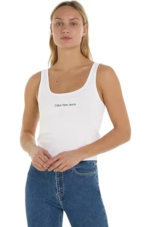 Calvin Klein Jeans Damen Tank Top Institutional Strappy Top aus Baumwolle, , L