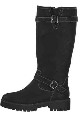 QS by s.Oliver Damen Hohe Stiefel ohne Absatz Kniehoch Blockabsatz Vegan (Black), 36