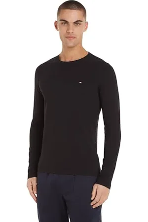 Tommy Hilfiger Herren Langarmshirt Stretch Slim Fit Long Sleeve Tee Basic, Schwarz (Black), XXL