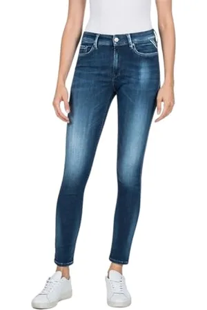 Replay Damen Jeans Luzien Skinny-Fit Hyperflex White Shades mit Stretch, (Blau), 25W / 30L
