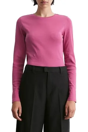 Marc O’ Polo Marc OߴPolo Denim Damen Langarmshirt mit Stretch-Anteil Slim Fit, Lila (Wild Aster), XL