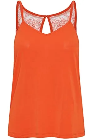 Ichi IHLIKE TO3 Jersey Top Damen Shirt mit Spaghettiträgern und Spitzen-Detail auf dem Rückteil, Größe:XS, Farbe: