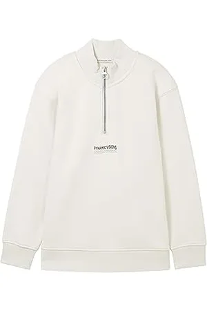 TOM TAILOR Jungen 1038396 Troyer Sweatpullover mit Print, 32257-greyish White, 128