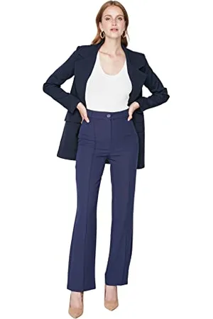 Trendyol Damen Herren Basic Hoher Bund Straight Hose Pants, , 40 EU