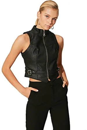 Trendyol Damen Sort lynlås Black zippered vest Black , , 36 EU