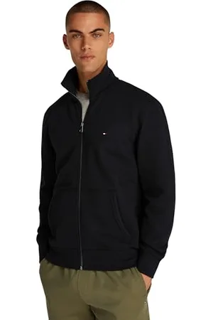 Tommy Hilfiger Herren Sweatshirt mit Reißverschluss Essential Fleece Stehkragen, Schwarz (Black), S