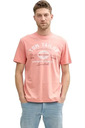 TOM TAILOR Herren 1037735 T-Shirt aus Baumwolle mit Logo-Print, 12642-Hazy Coral Rose, XS