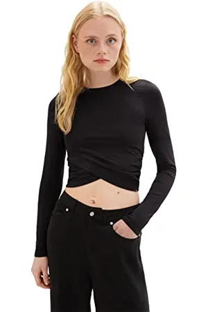 TOM TAILOR Damen 1038358 Wickel-Langarmshirt, 14482-deep Black, L