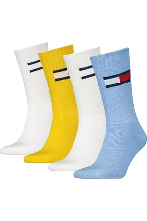 Tommy Hilfiger Unisex Crew Socken, Blau/Gelb, 35/38 (4er Pack)