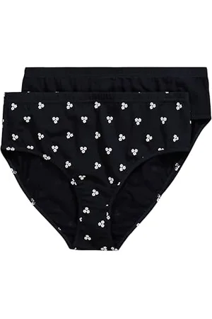 Ulla Popken Damen Slips, 2er-Pack, Uni/Ringel, Biobaumwolle, , 58-60 EU