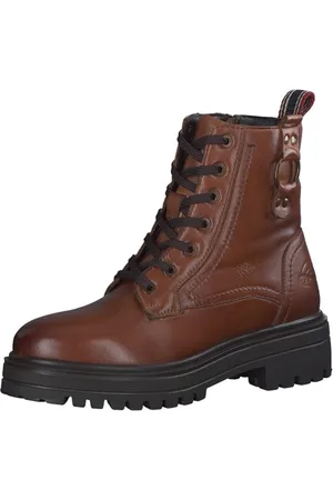 QS by s.Oliver Damen Schnürstiefel ohne Absatz aus Leder mit Reißverschluss, Braun (Cognac), 37 EU
