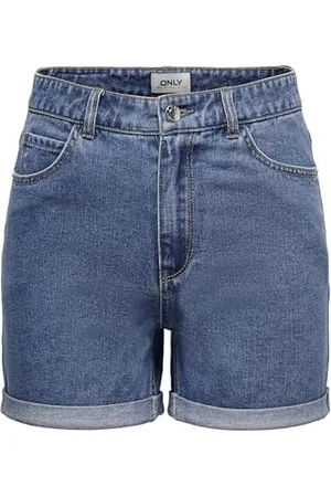 ONLY Damen Shorts high Waist 5-Pocket Design Knopfleiste Reißverschluss Kurze Bermudas, Farben:Blau-3, Größe:XL