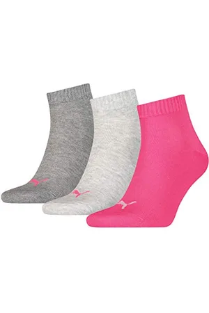 PUMA Unisex Plain 3p Quarter Socken, Middle Grey Melange / Pink, 39-42 EU