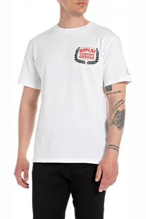 Replay Herren T-Shirt Kurzarm aus Baumwolle, (Weiß), S